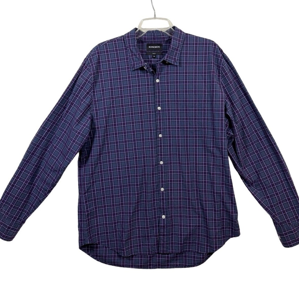 Bonobos‎ Plaid, Mens, XXL Slim Fit Button Down Shirt Purple Blue Long Sleeve